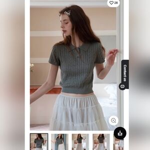 Women's Gray Cable Knit Polo Top